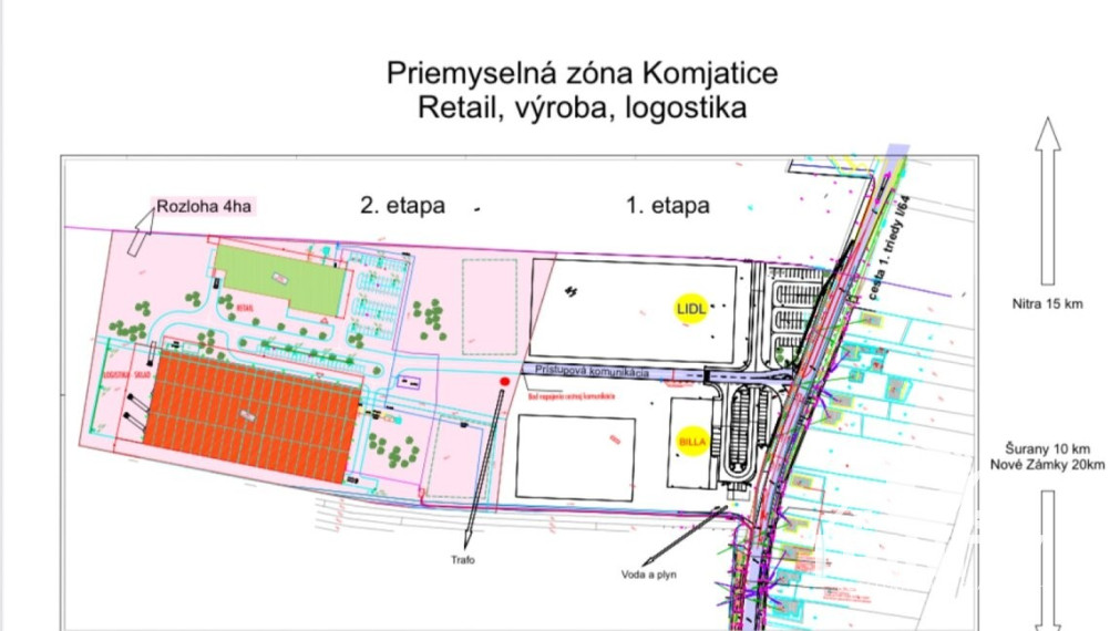 Na predaj priemyselný / komerčný pozemok v obci Komjatice